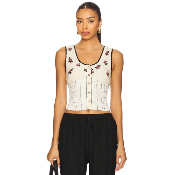 Free People Tops - Free‎ People Rose Embroidered Corset Knit Top Ivory Combo OB2097326 Large NEW